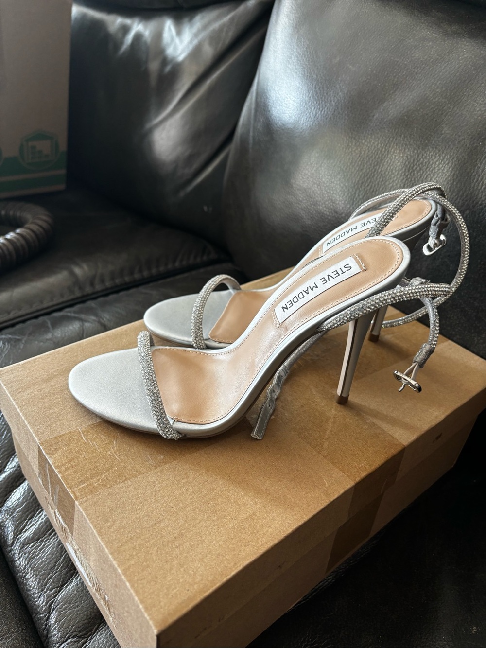 Steve Madden Silver Rhinestone Strap High-Heel Sandals - Picture 2 of 10
